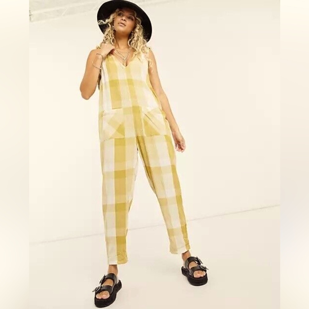 Free People Tan and Cream Plaid Jumpsuit - Picture 13 of 16